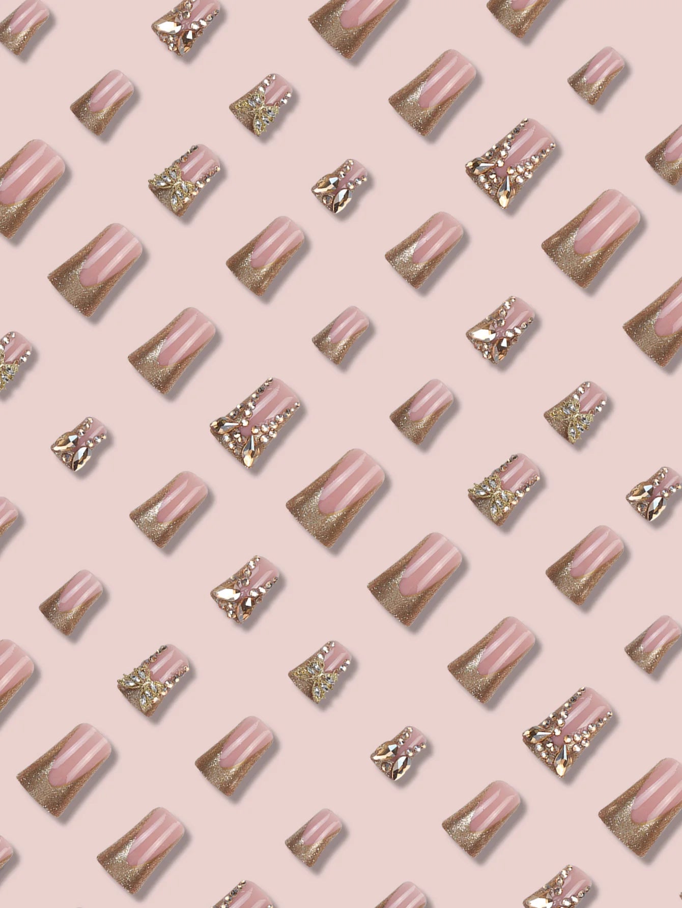 TEEK - 24 Piece Rectangular 3D Butterfly Diamond Press-On Nails NAIL ART theteekdotcom