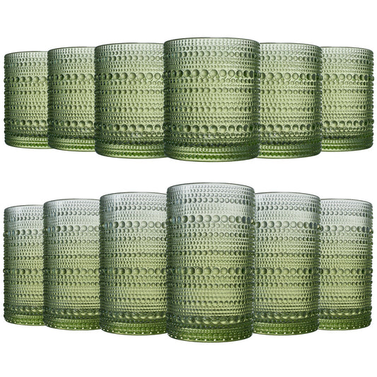 TEEK - Textured Hobnail Lowball & Highball Glassware Set of 12 HOME DECOR TEEK KS Green