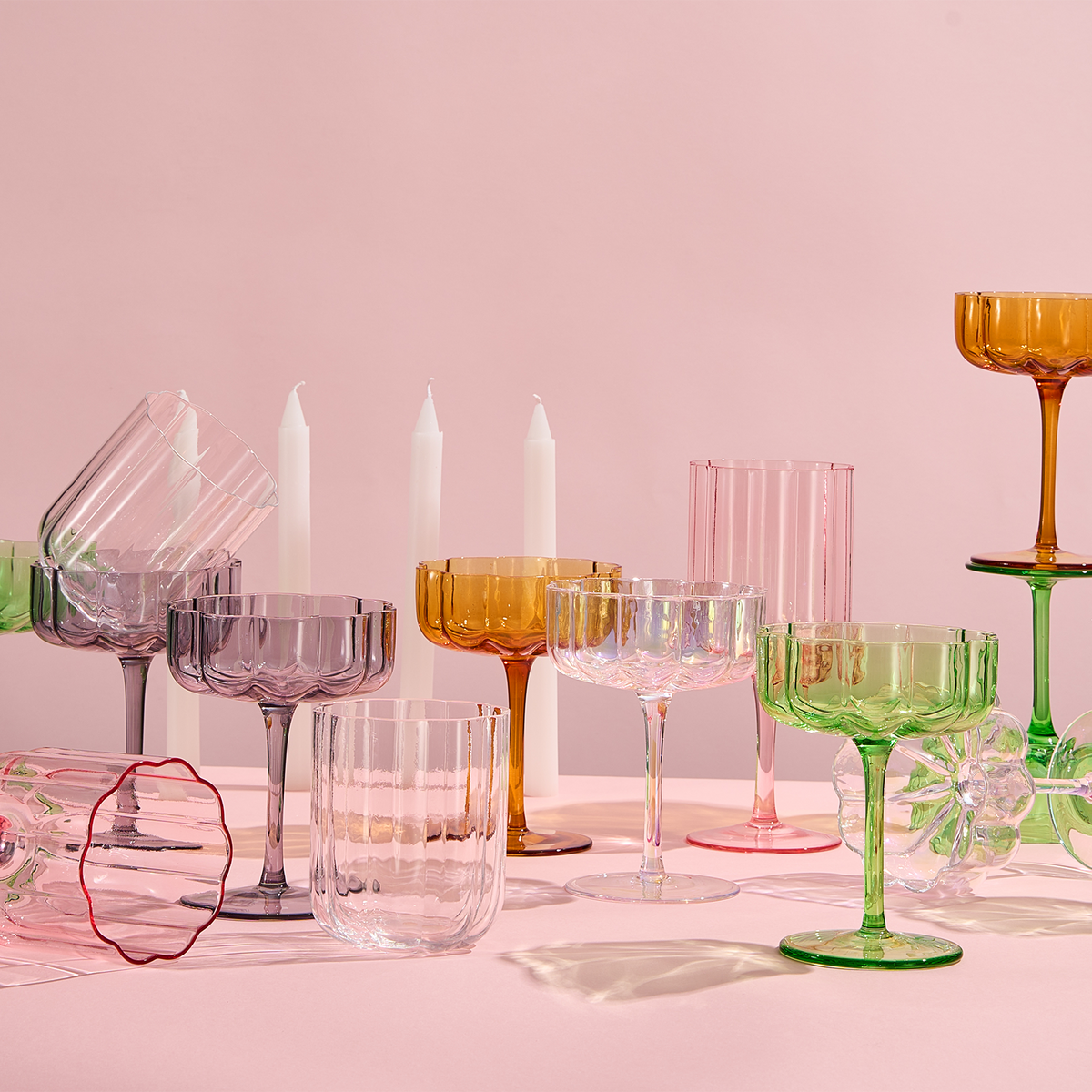 TEEK - Flower Stemmed Wine Glassware Pink Set HOME DECOR TEEK KS