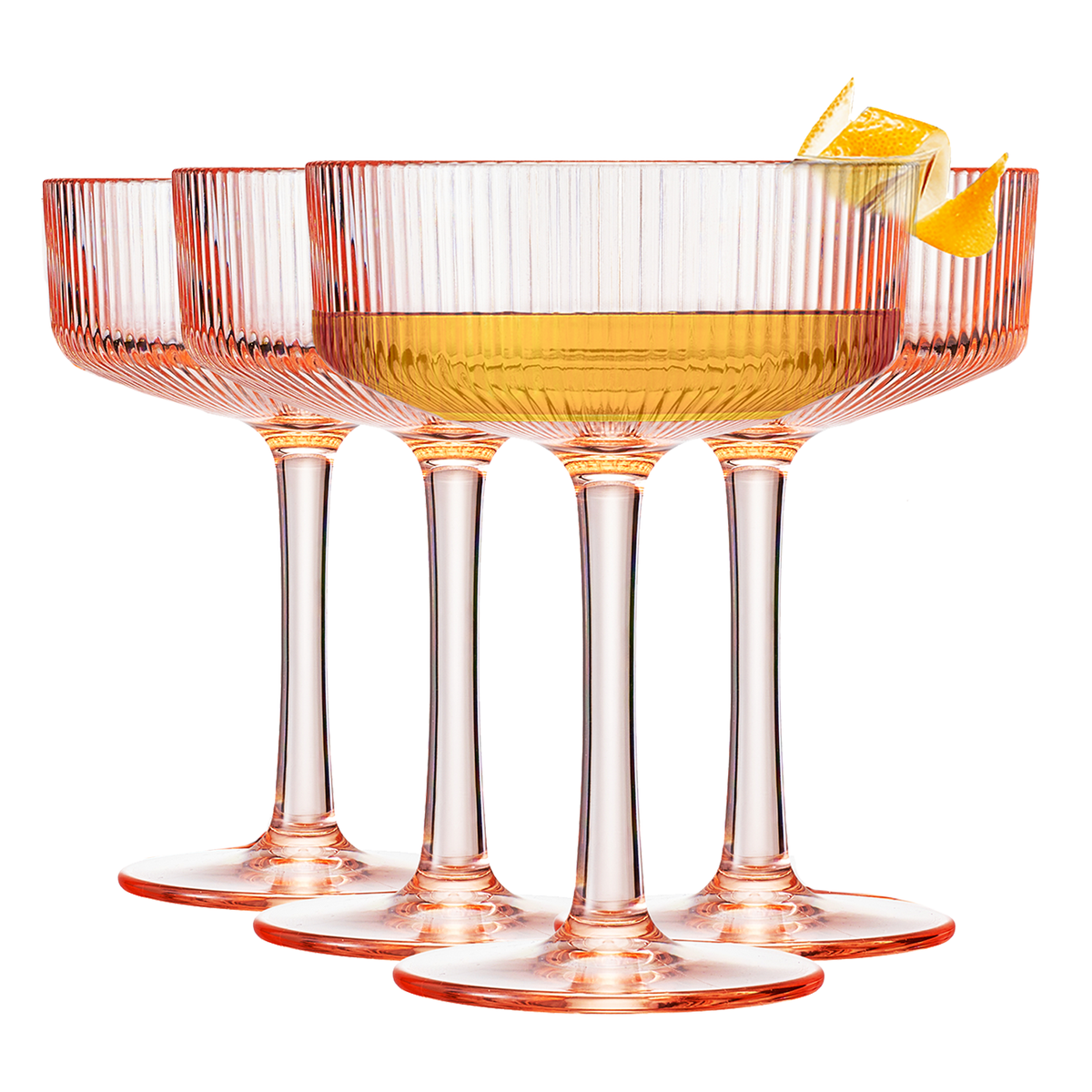TEEK - Eze Acrylic Ribbed Champagne Coupe Cocktail Glassware Set HOME DECOR TEEK KS Pink Set of 4