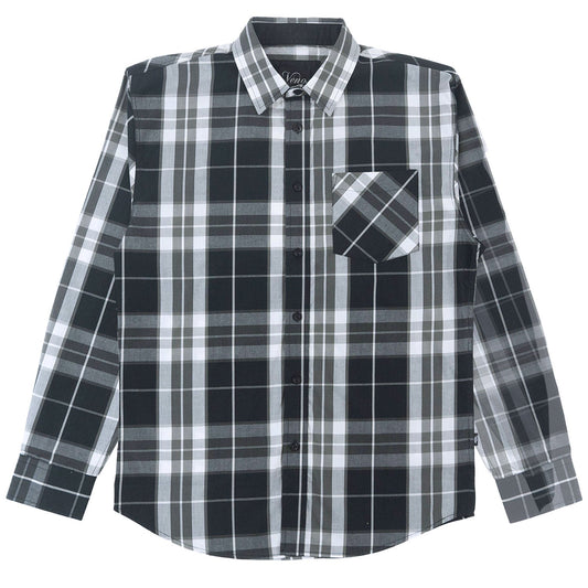 TEEK - V1826 Brandon Long sleeves Plaid Shirt - Black TOPS TEEK MJ L BLACK