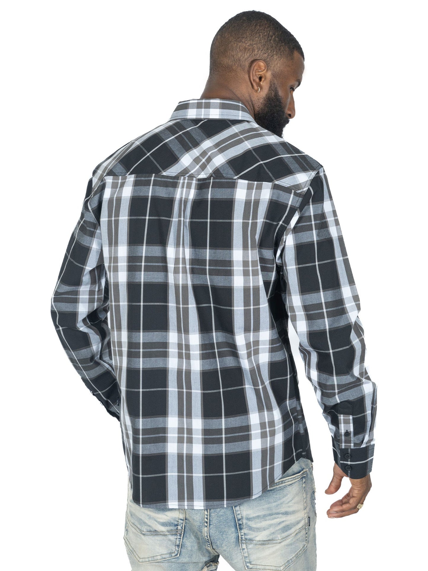 TEEK - V1826 Brandon Long sleeves Plaid Shirt - Black TOPS TEEK MJ