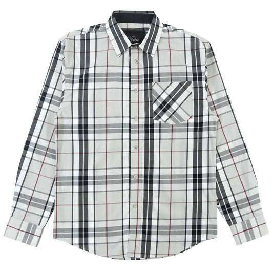 TEEK - V1826 Brandon Long sleeves Plaid Shirt - Gray TOPS TEEK MJ L GRAY