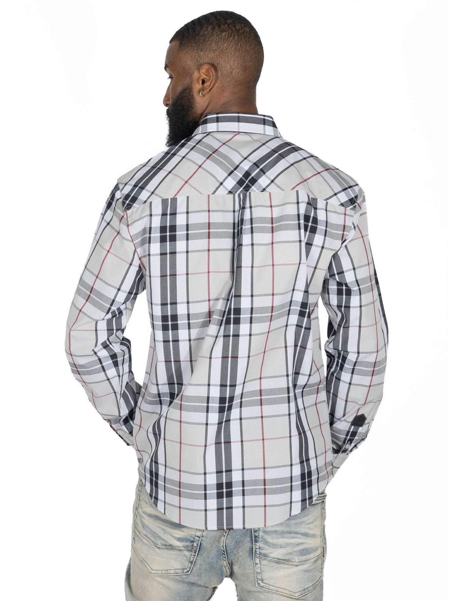 TEEK - V1826 Brandon Long sleeves Plaid Shirt - Gray TOPS TEEK MJ