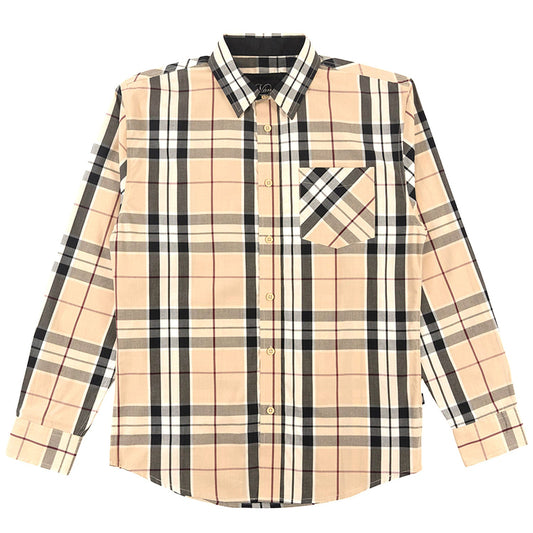 TEEK - V1826 Brandon Long sleeves Plaid Shirt - Khaki TOPS TEEK MJ L KHAKI