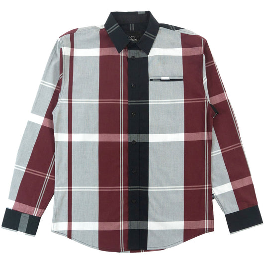 TEEK - V1829 Colton Long Sleeves Plaid Shirt - Burgundy TOPS TEEK MJ L BURGUNDY