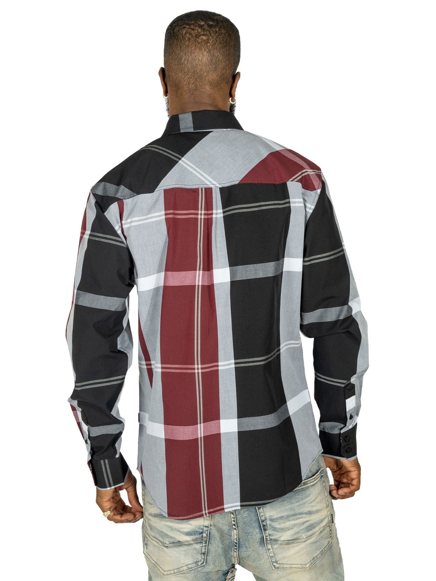 TEEK - V1829 Colton Long Sleeves Plaid Shirt - Burgundy TOPS TEEK MJ