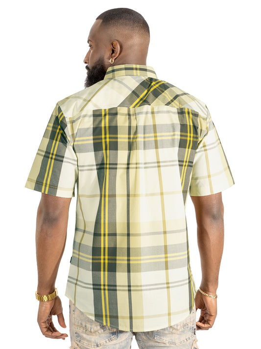 V832 Leon Plaid Shirt - Natural Button Down Makobi Jeans USA