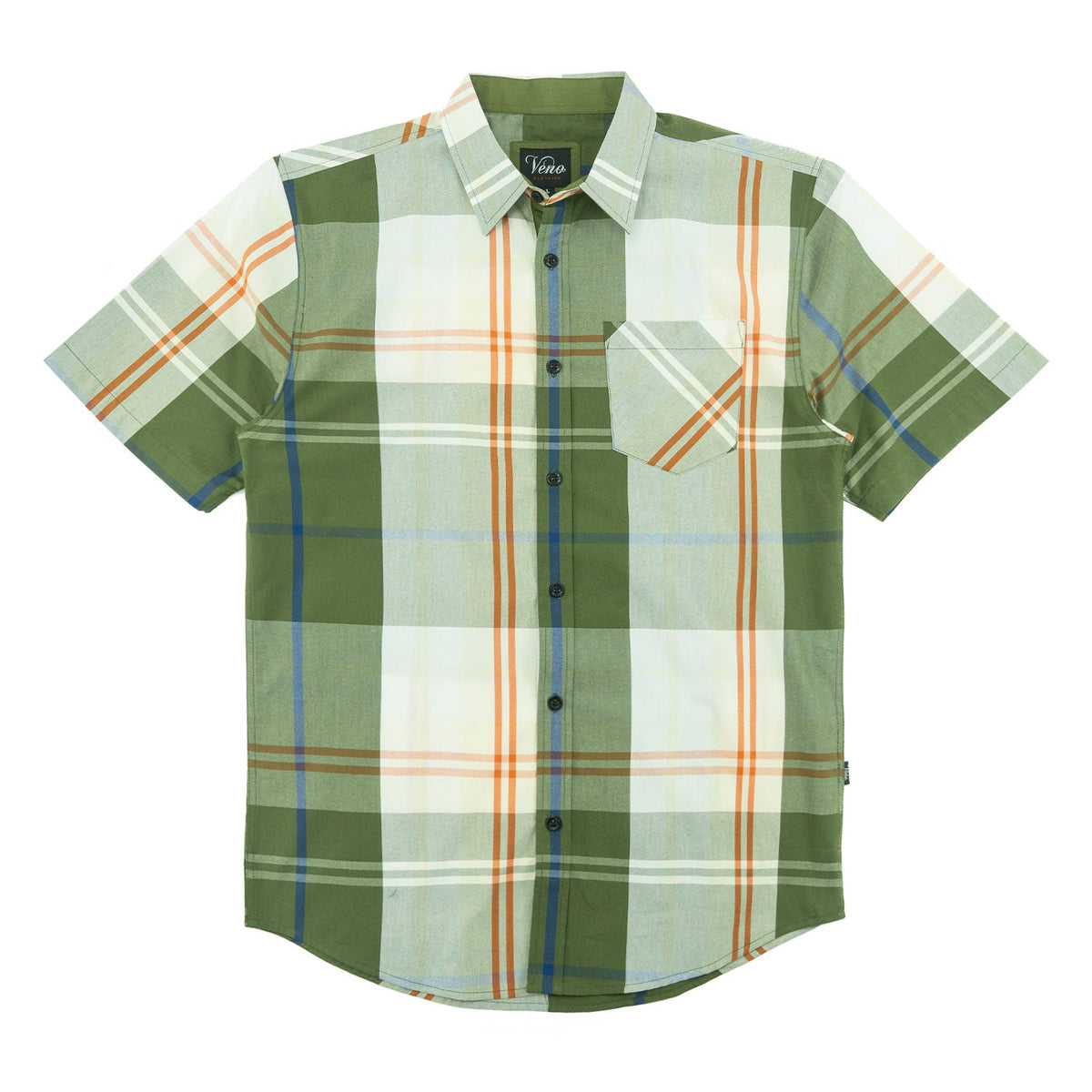 V832 Leon Plaid Shirt - Olive Button Down Makobi Jeans USA