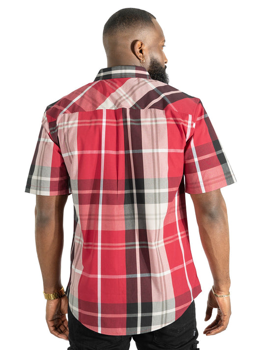 V832 Leon Plaid Shirt - Red Button Down Makobi Jeans USA