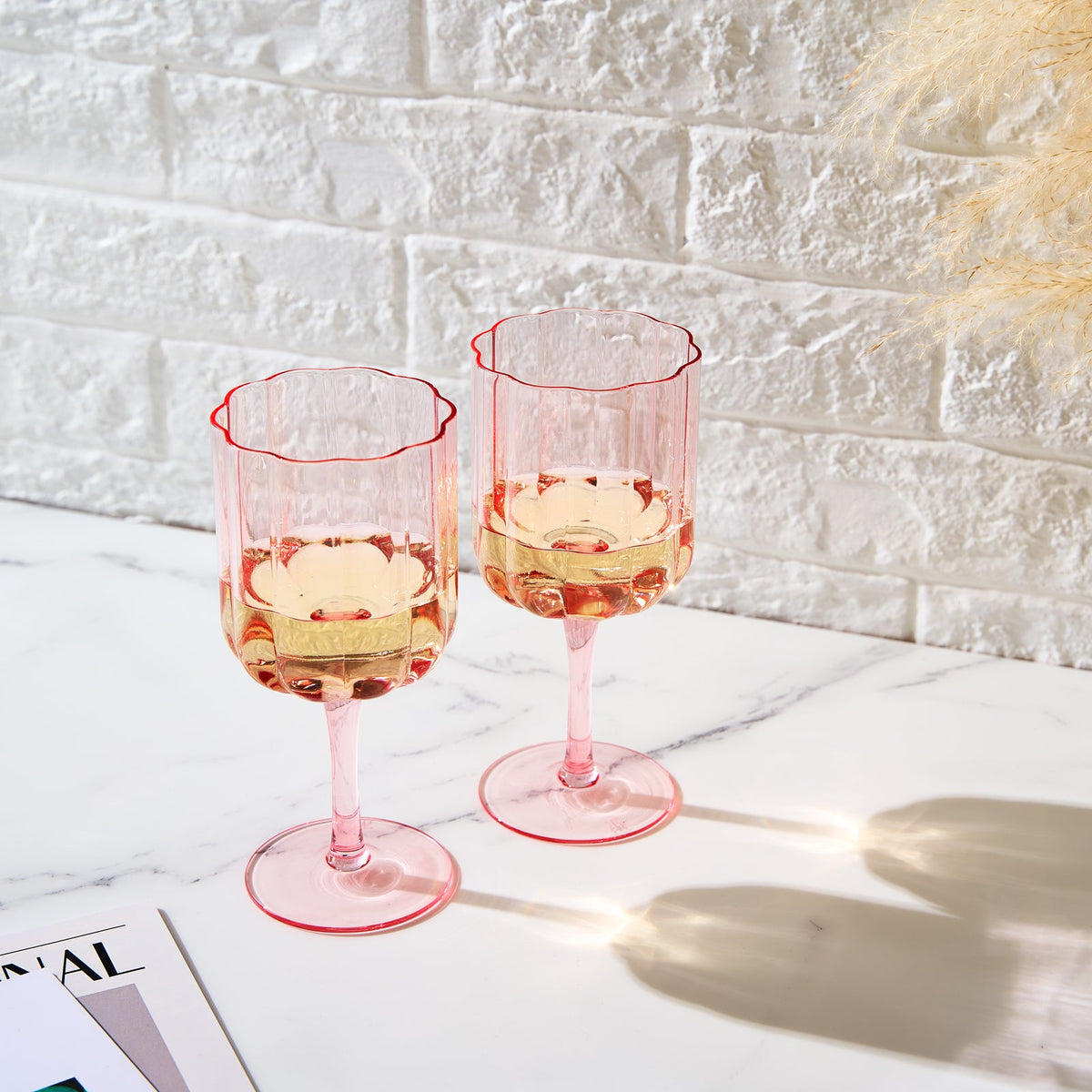 TEEK - Flower Stemmed Wine Glassware Pink Set HOME DECOR TEEK KS