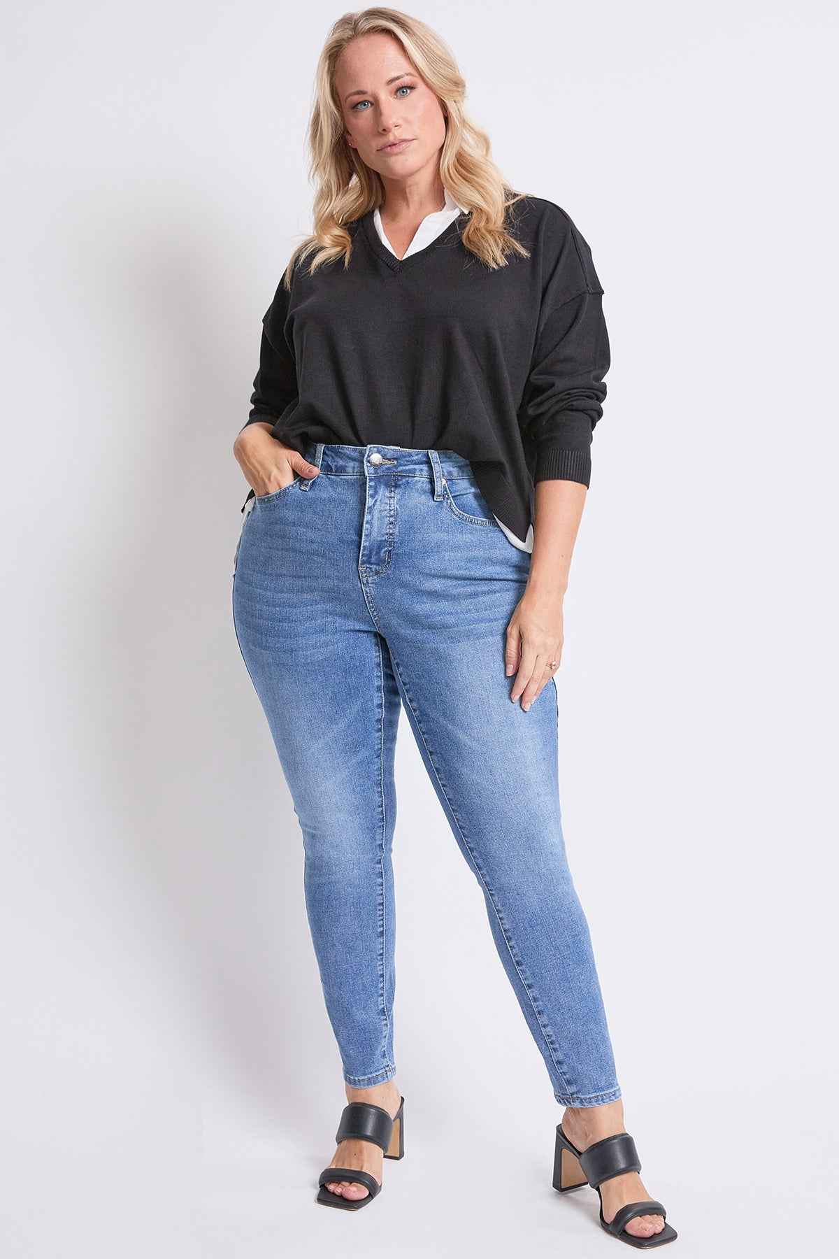 TEEK - Womens Plus High Rise Basic 5 Pocket Skinny Jeans JEANS TEEK YMJ M Medium Blue 14W