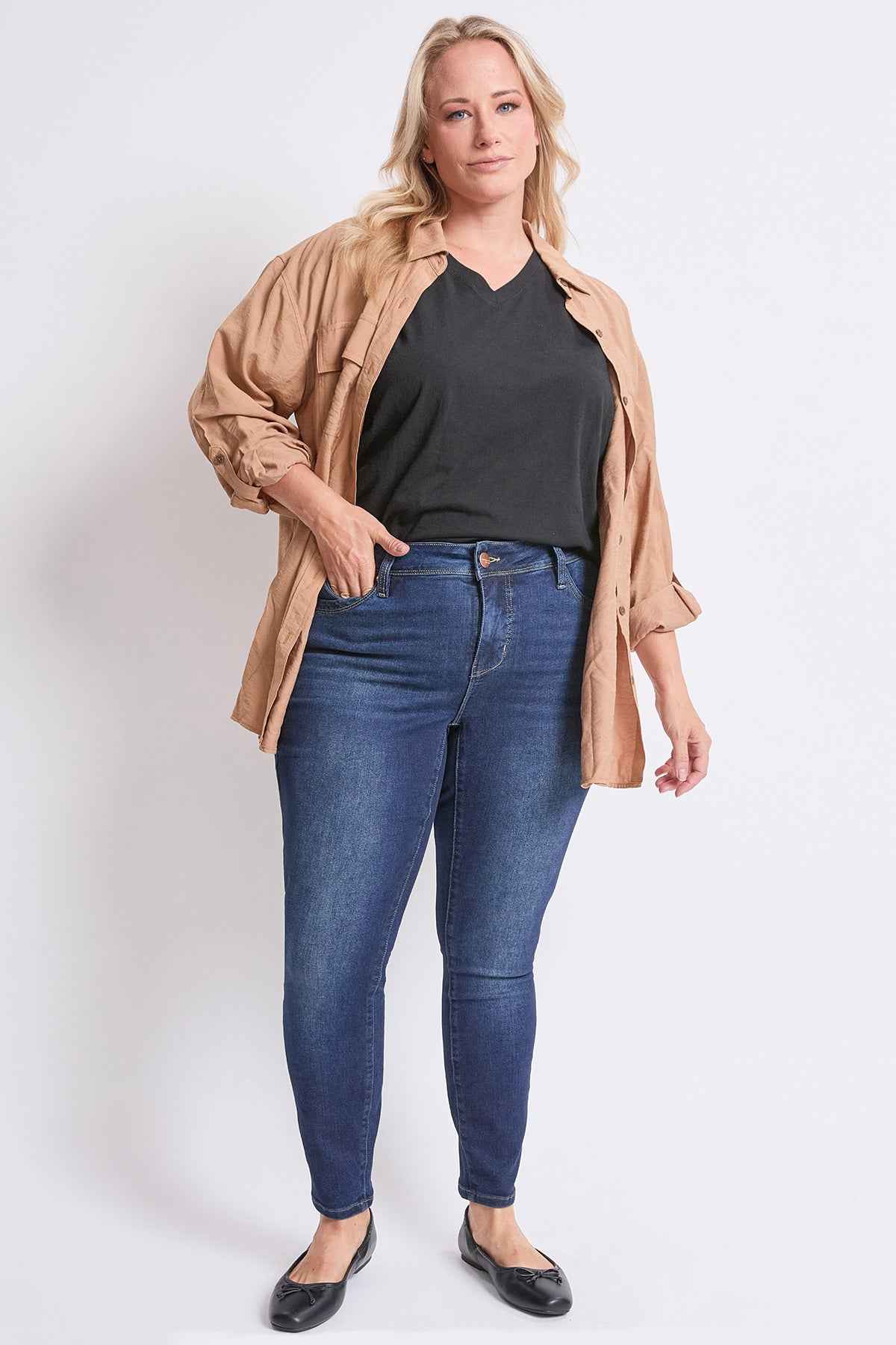TEEK - Womens Plus High Rise Curve Confidence WannaBettaButt Skinny Jeans JEANS YMI JEANS