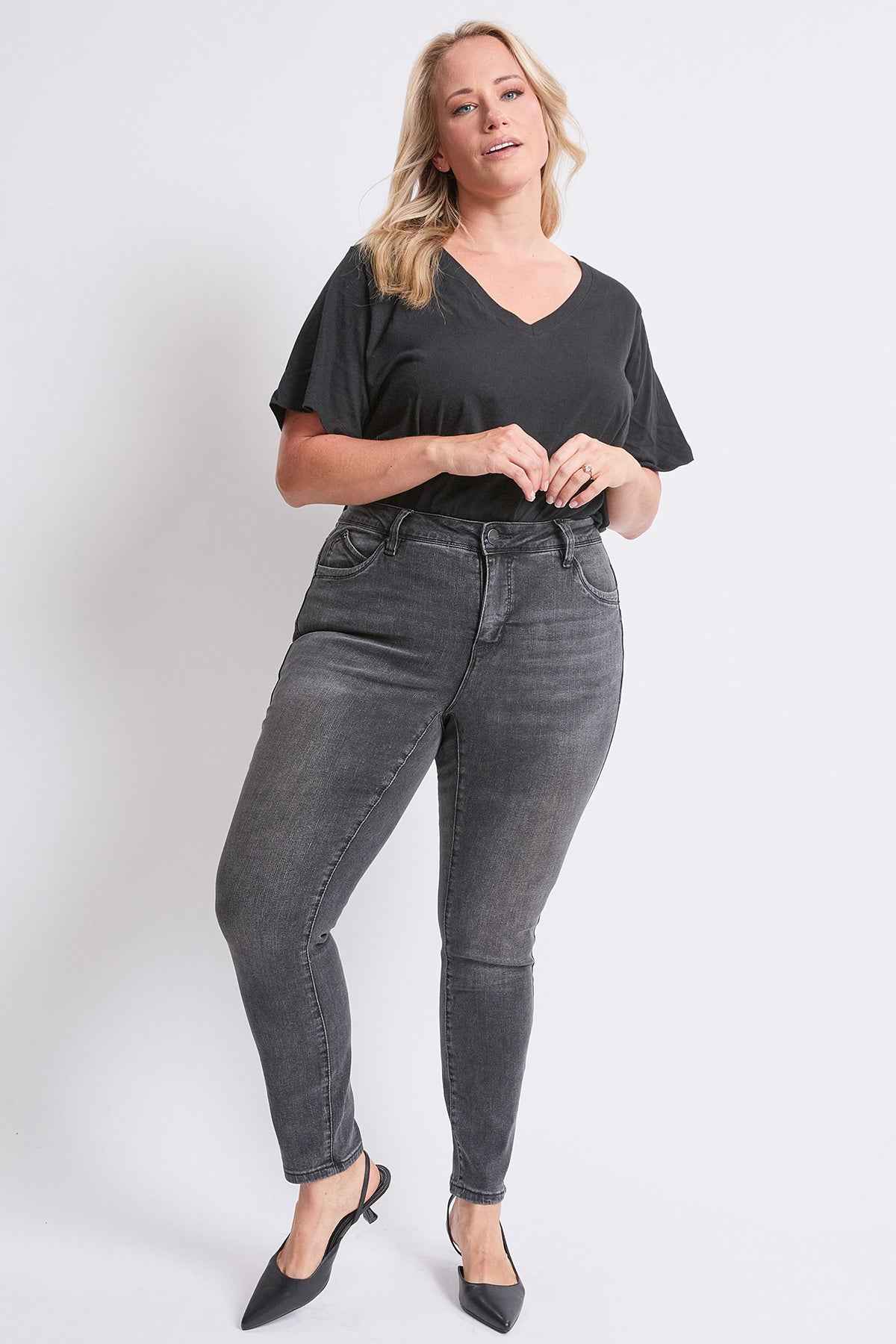 TEEK - Womens Plus High Rise Curve Confidence WannaBettaButt Skinny Jeans JEANS YMI JEANS