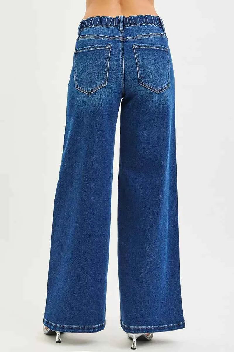 TEEK - Full Size Mid Rise Wide Side Pintuck Jeans with Front Drawstring Plus Size JEANS TEEK Trend