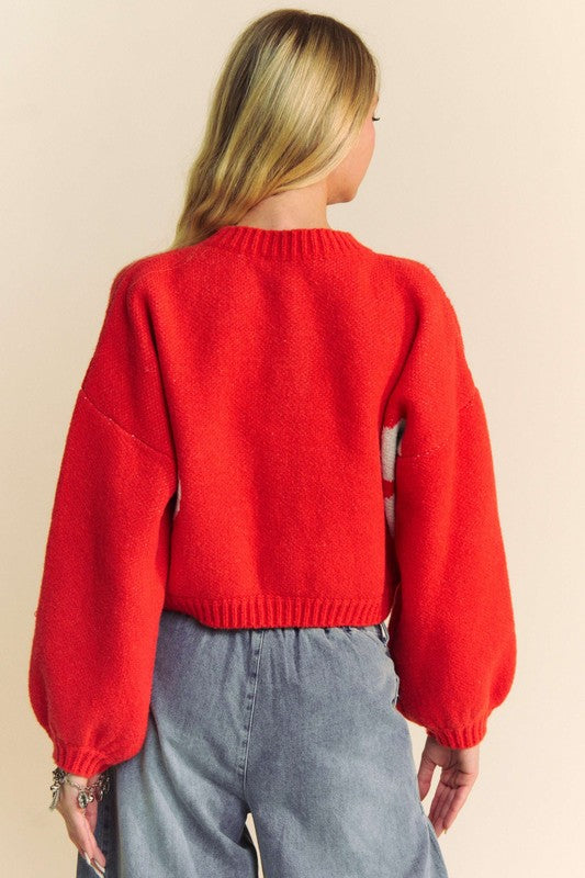 TEEK - Orange Flower Contrast Long Sleeve Cardigan SWEATER TEEK Trend