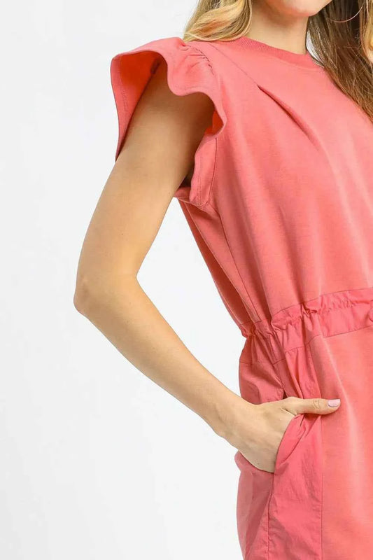 Umgee Luxe knit Ruffle Sleeve Drawstring Mini Dress