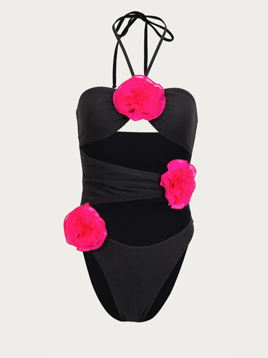 TEEK - Flower Cutout Halter Neck One-Piece Swimwear SWIMWEAR TEEK Trend