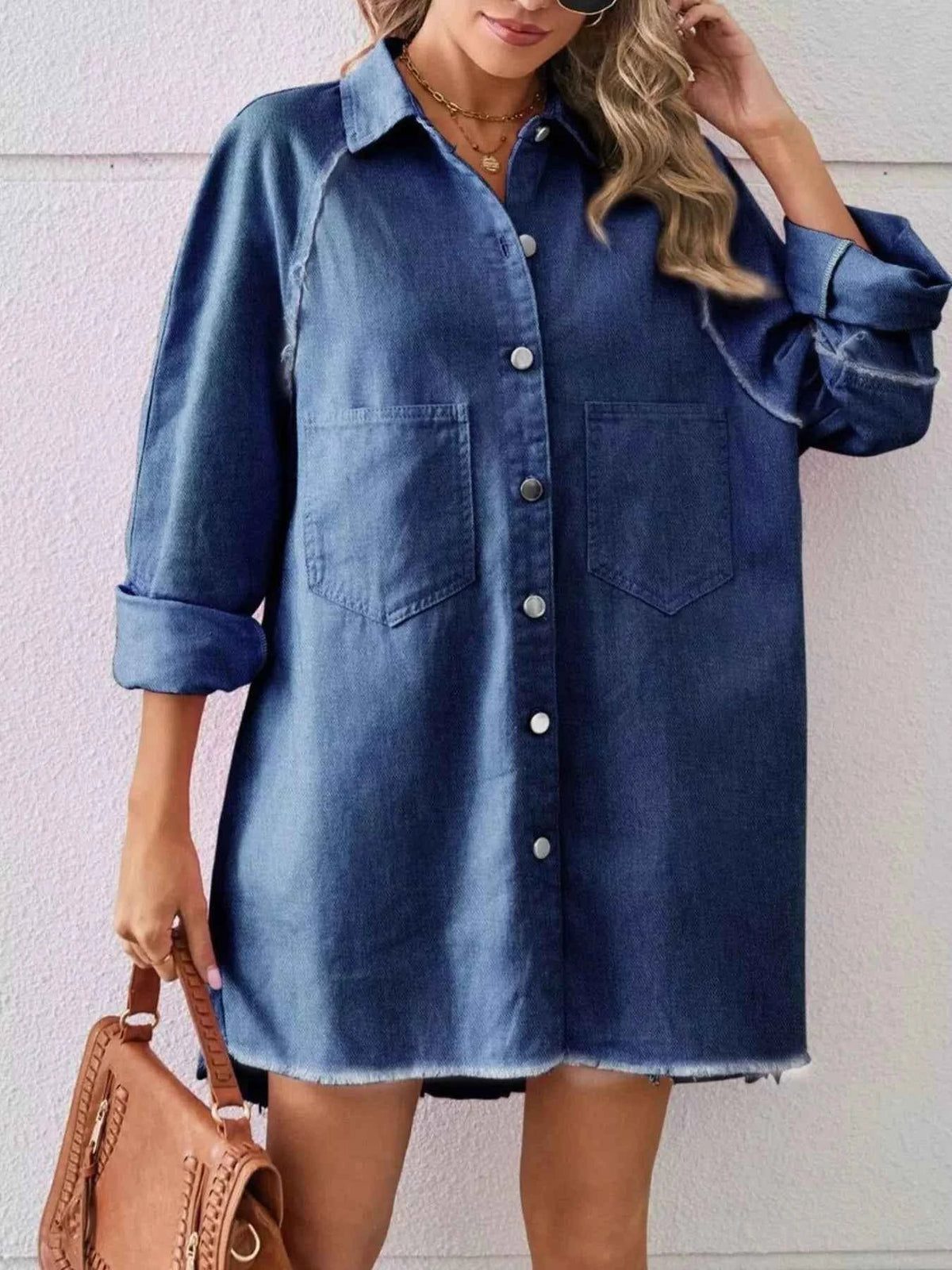 TEEK - Button-Down Raw Hem Denim Dress DRESS TEEK Trend