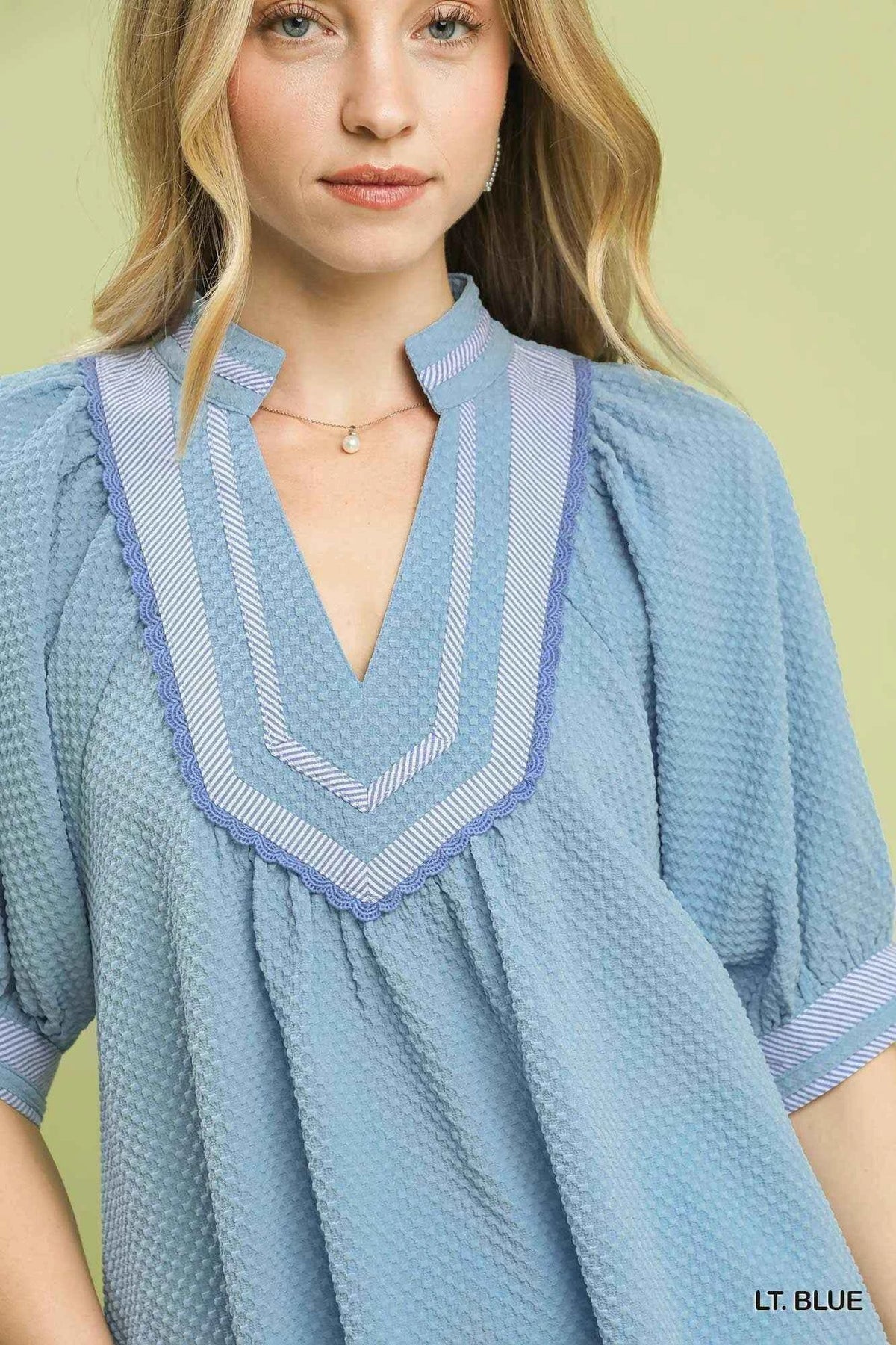 TEEK - Textured Jacquard Contrast Trim Top TOPS TEEK Trend