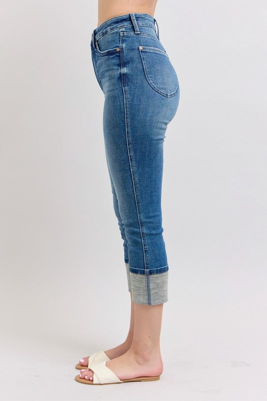 TEEK - Full Size Skinny Cuff Capris Pocketed Jeans JEANS TEEK Trend