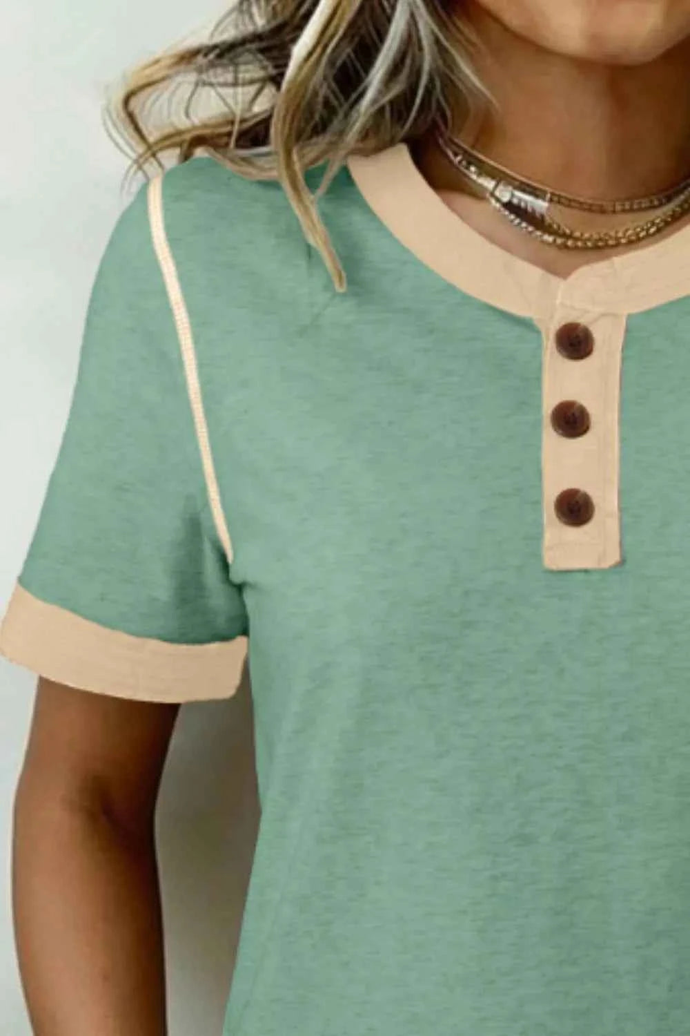 Casual Short Sleeve Button Detail Blouse Trendsi