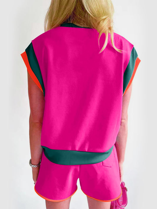 TEEK - Contrast Round Neck Top Shorts Set TEEK Trend