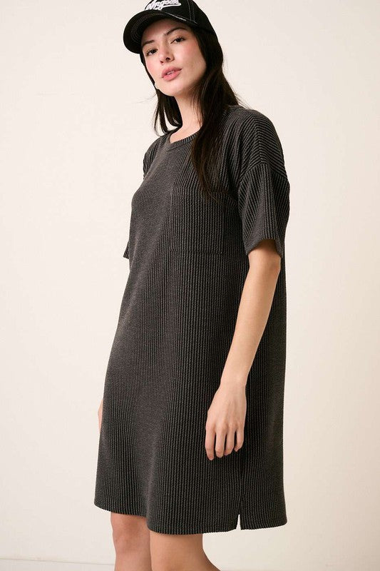 TEEK - Charcoal Urban Rib Knit Short Sleeve Tee Dress DRESS TEEK Trend