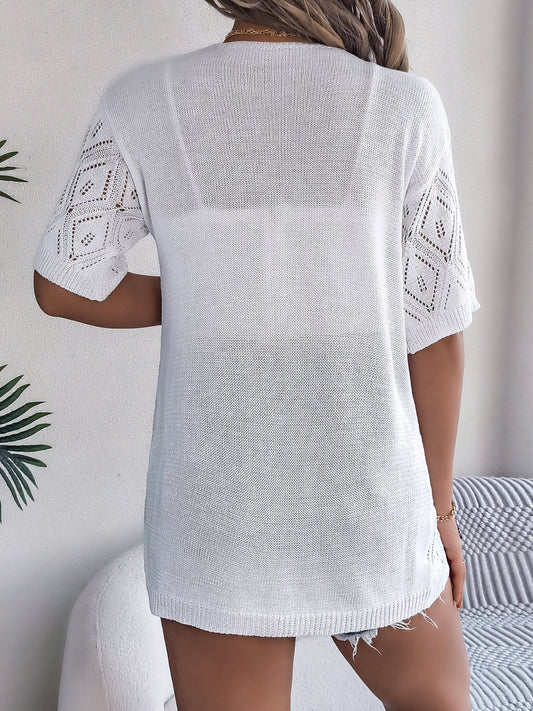 TEEK - Lace Open Front Half Sleeve Cardigan SWEATER TEEK Trend