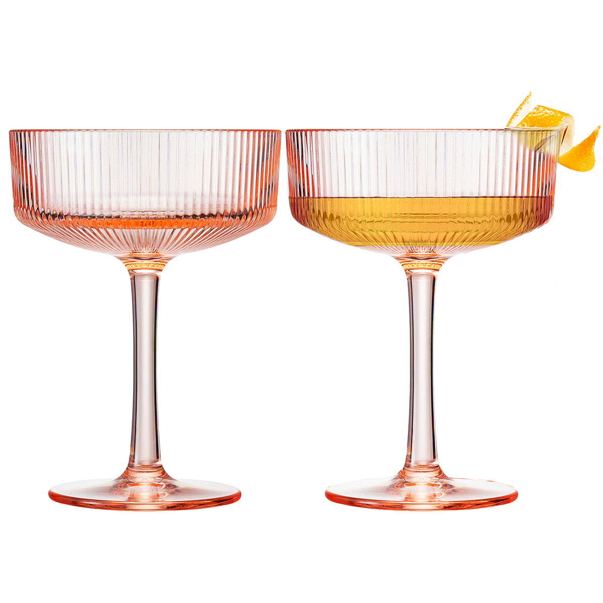 TEEK - Eze Acrylic Ribbed Champagne Coupe Cocktail Glassware Set HOME DECOR TEEK KS Pink Set of 2