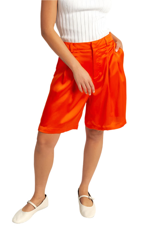 TEEK - Red High-Waist Pleated Satin Shorts SHORTS TEEK Trend S