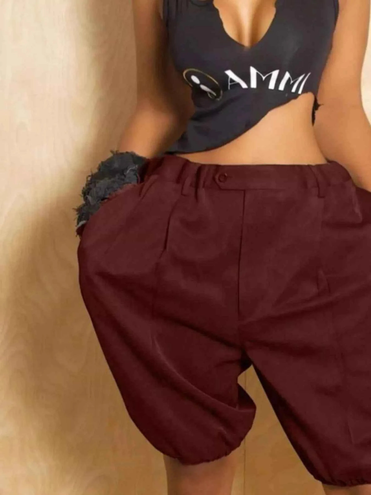 TEEK - Pleated Detail High Waist Shorts SHORTS TEEK Trend Burgundy S