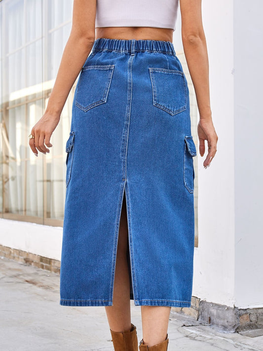 TEEK - Slit Denim Pocketed Skirt SKIRT TEEK Trend
