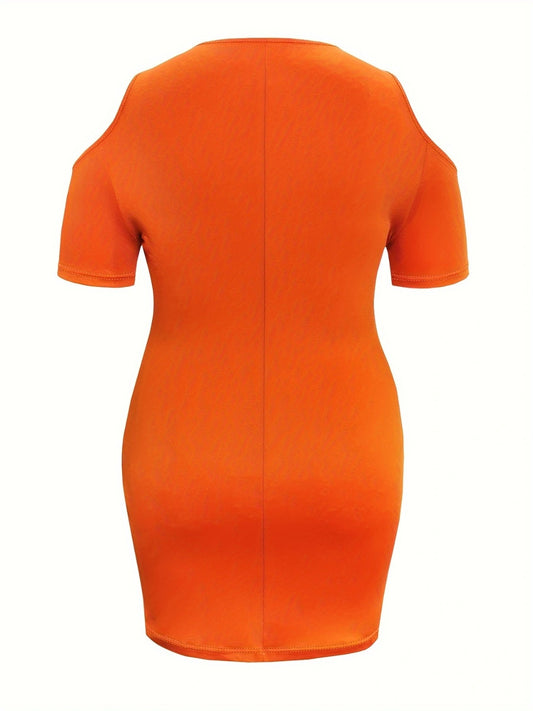 TEEK - Orange Plus Size Cold Shoulder Short Sleeve Dress DRESS TEEK Trend