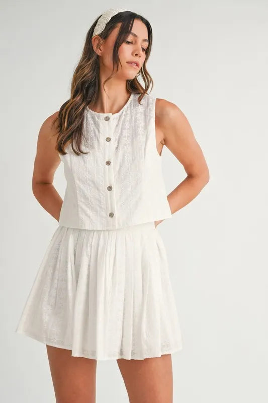 TEEK - Off White Eyelet Lace Top Mini Skirt Set SET TEEK Trend