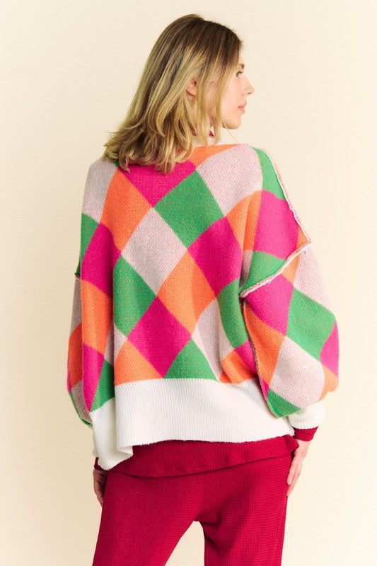 TEEK - Pink Orange Exposed Seam Color Block Sweater SWEATER TEEK Trend