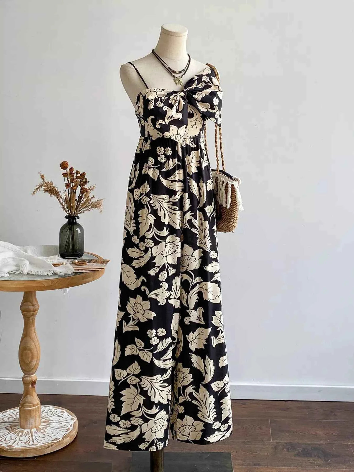 TEEK - Floral Print Bowknot Wide Leg Jumpsuit JUMPSUIT TEEK Trend