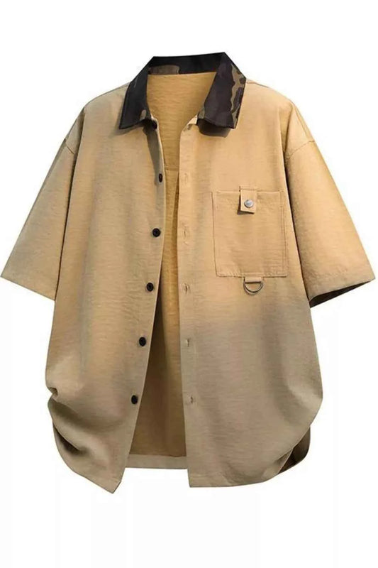 TEEK - Mens Casual Short Sleeve Button-Down Shirt TOPS TEEK Trend Khaki S