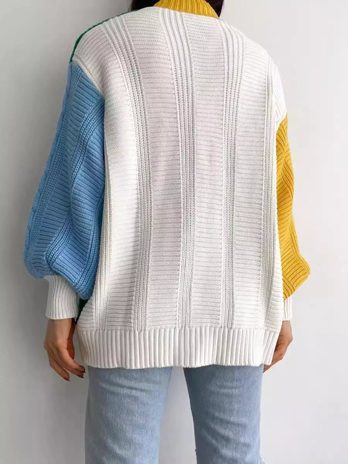 Color Block Button Down Cable-Knit Cardigan Trendsi