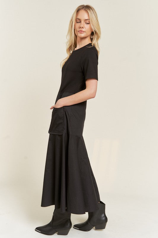 TEEK - PLUS SIZE FLAT FRONT POCKETED KNIT MIX DRESS DRESS TEEK FG