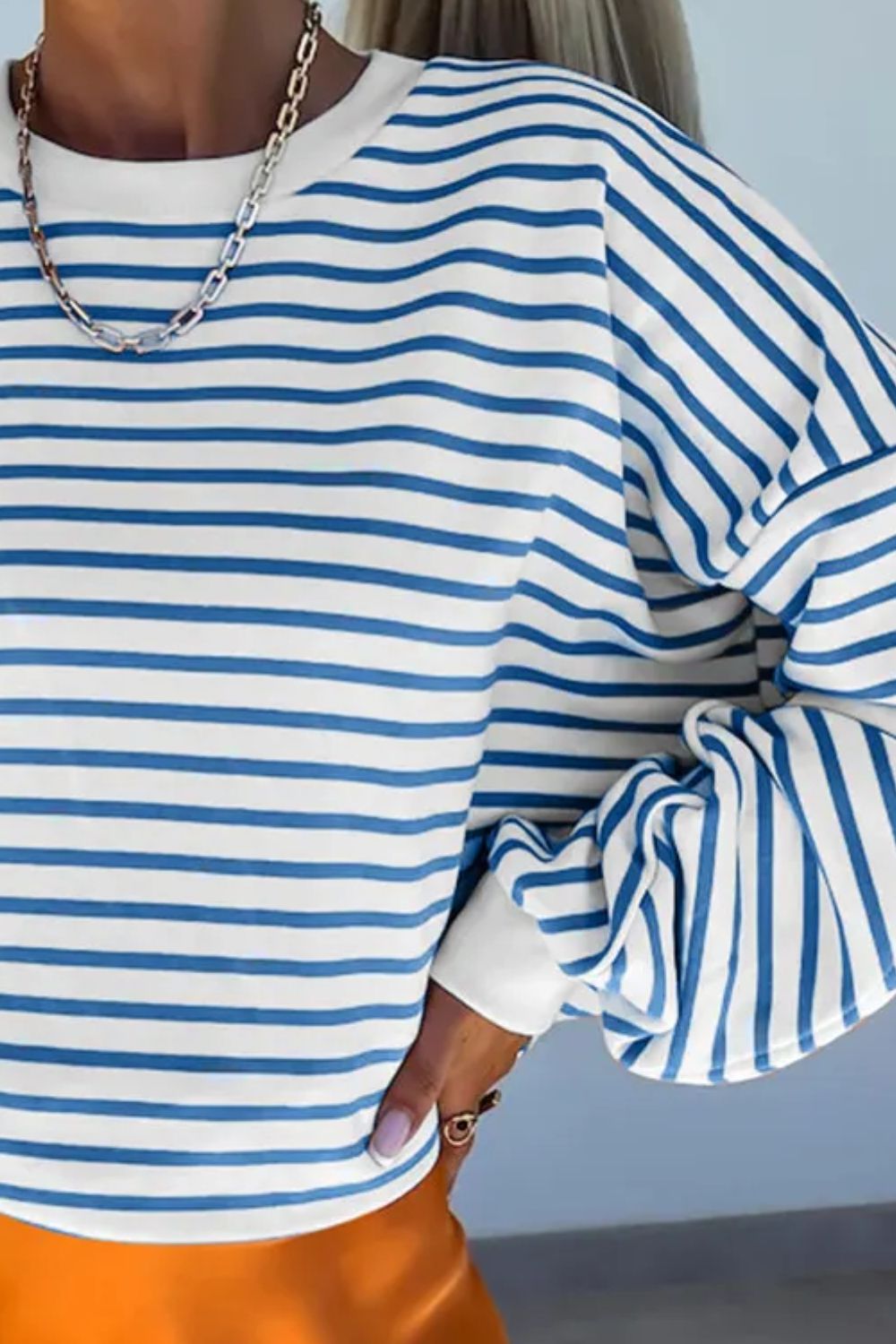 TEEK - Striped Dropped Shoulder Long Sleeve Sweatshirt TOPS TEEK Trend