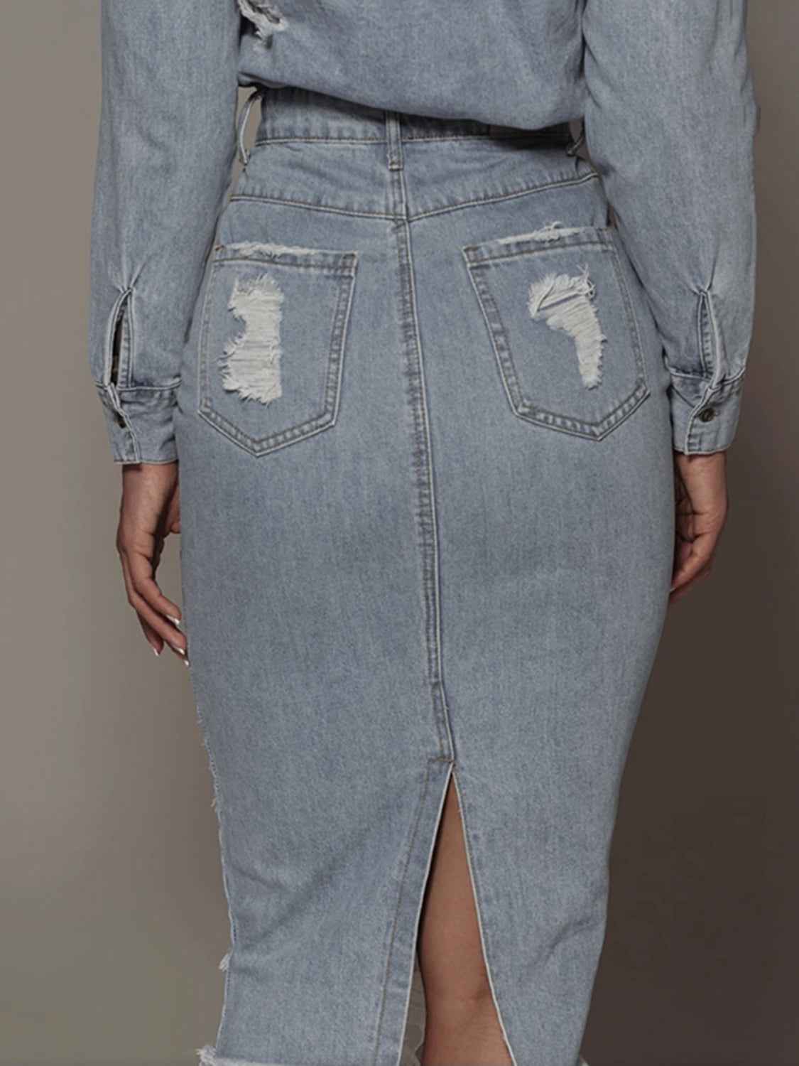 TEEK - Distressed Slit Denim Skirt SKIRT TEEK Trend
