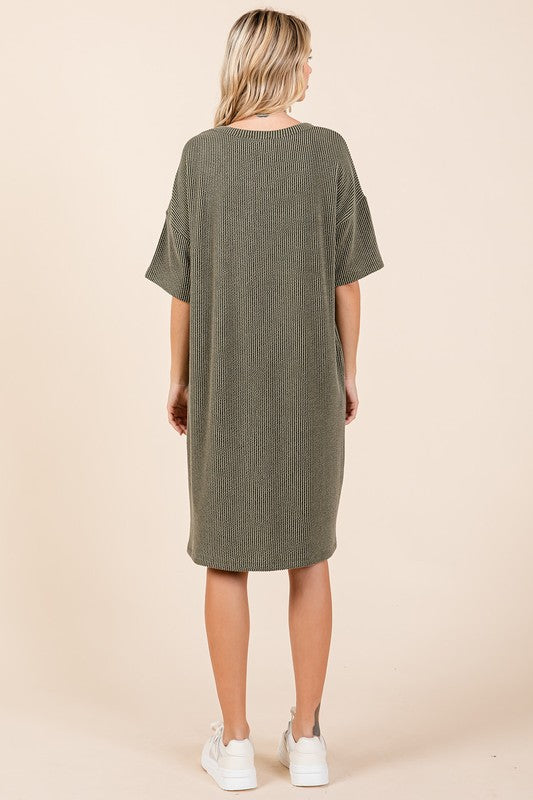 TEEK - Army Green Urban Rib Knit Short Sleeve Tee Dress DRESS TEEK Trend