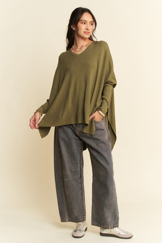 TEEK - Olive High-Low Side Slit Batwing Sleeve Top TOPS TEEK Trend