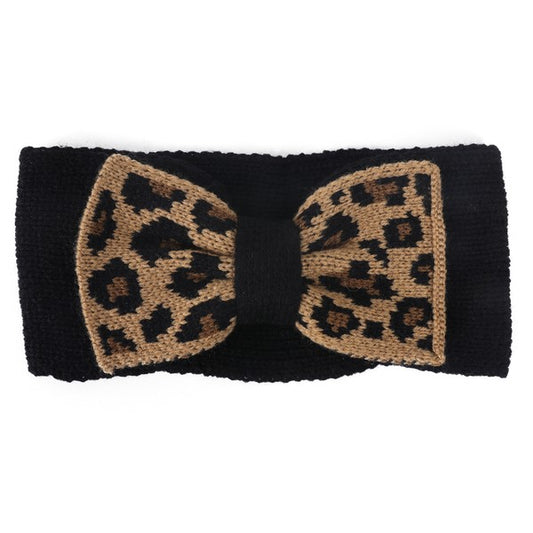 TEEK - KNIT LEOPARD BOW HEADBAND HEADBAND TEEK FG Black