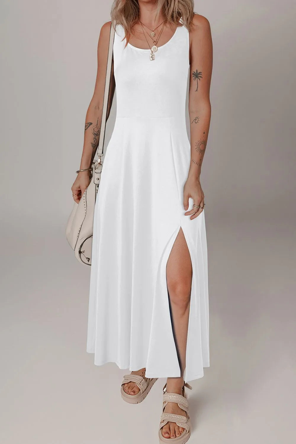 TEEK - Side Slit Scoop Neck Wide Strap Dress DRESS TEEK Trend