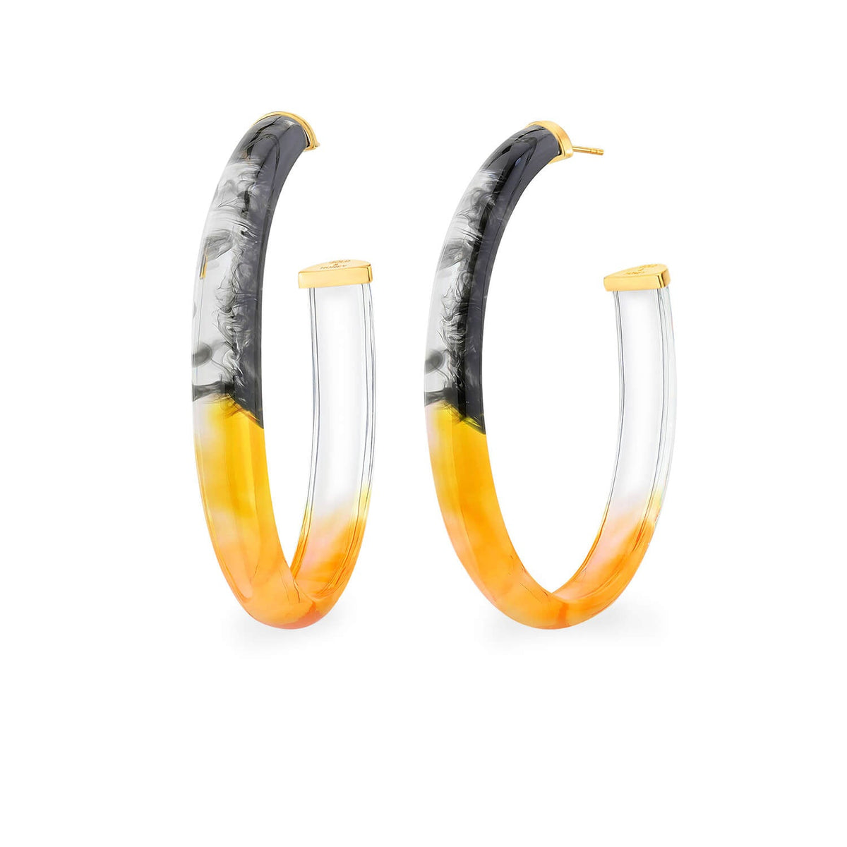 TEEK - XL Oval Tie Dye Lucite Hoop Earrings in Black & Amber JEWELRY TEEK GNH