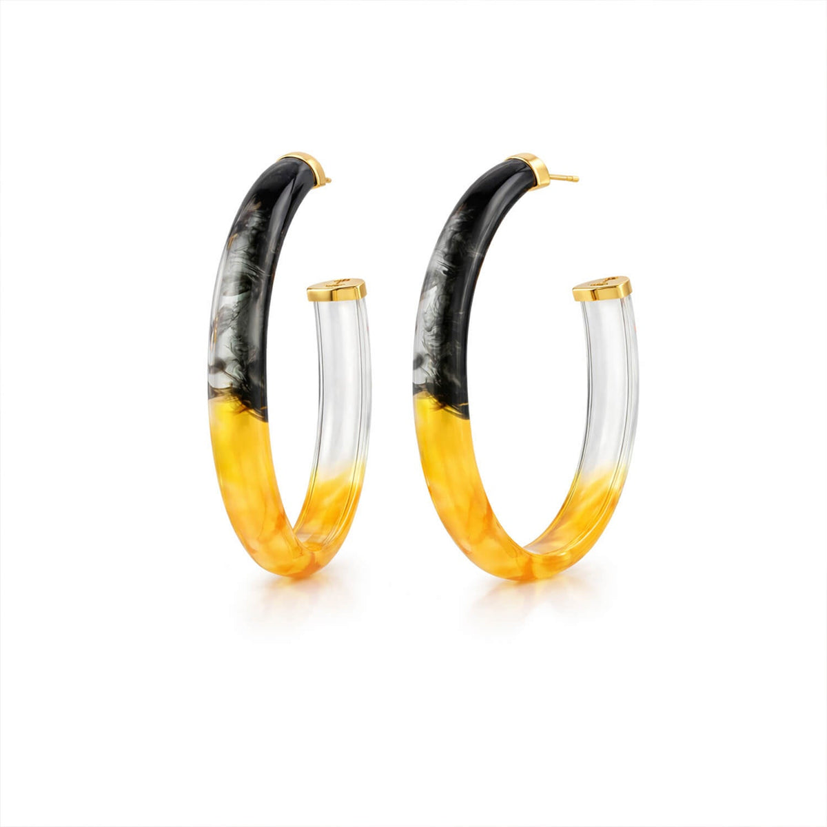 TEEK - XL Oval Tie Dye Lucite Hoop Earrings in Black & Amber JEWELRY TEEK GNH BLACK/AMBER