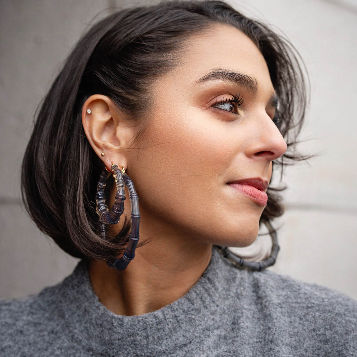 TEEK - Blackberry Lucite Bamboo Hoop Earrings JEWELRY TEEK GNH