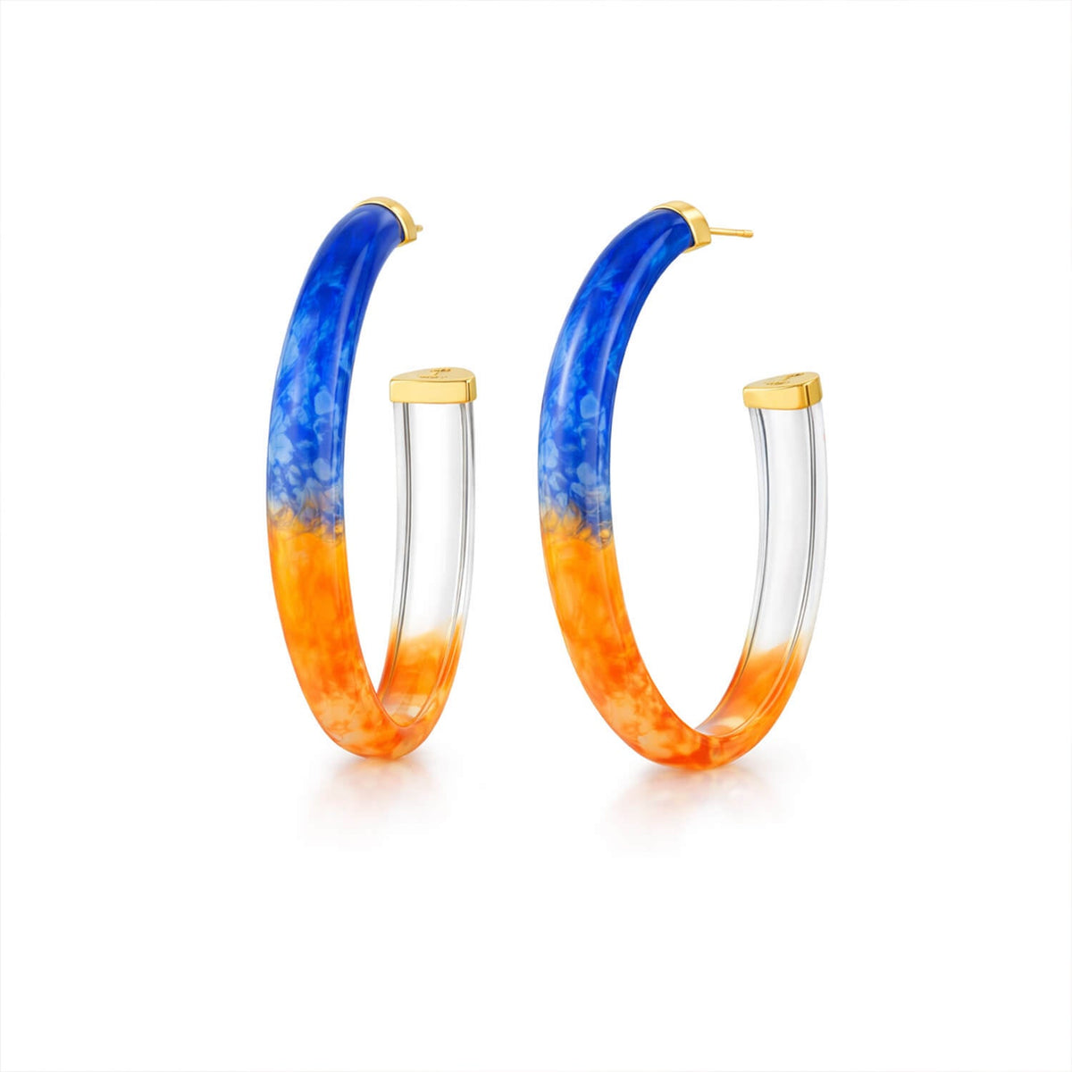TEEK - XL Oval Tie Dye Lucite Hoop Earrings in Black & Amber JEWELRY TEEK GNH BLUE/ORANGE